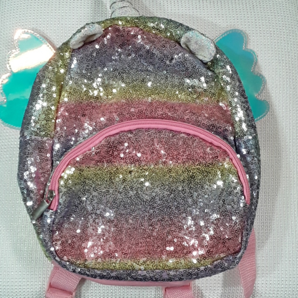 90's Inspired Unicorn Sparkle Sequin Winged‎ Pink Pastel Backpack